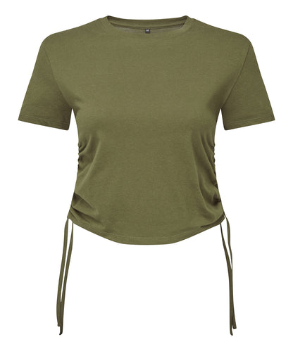 Tryck din logga på T-shirts från TriDri - Anpassa Dam TriDri ruched crop top i färgen Oliv för företag, föreningar och privatpersoner