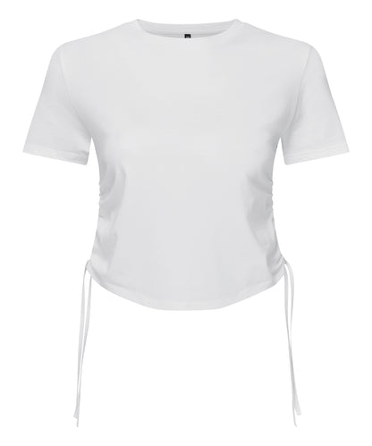 Tryck din logga på T-shirts från TriDri - Anpassa Dam TriDri ruched crop top i färgen Vit för företag, föreningar och privatpersoner