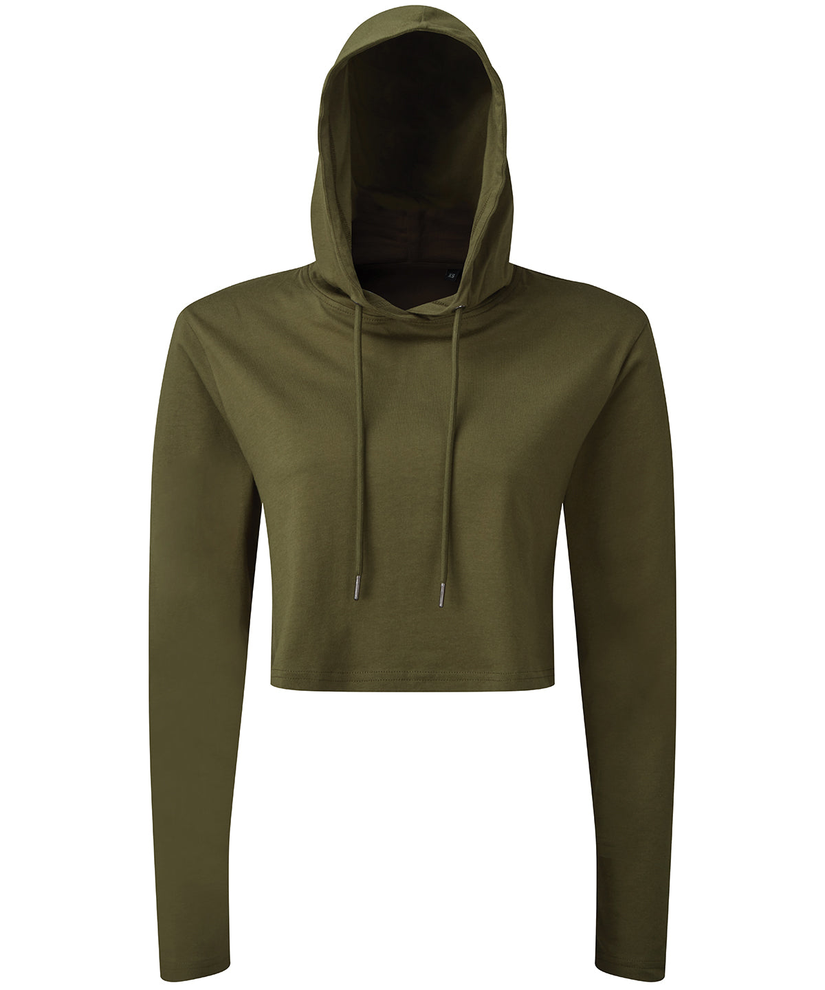 Tryck din logga på T-shirts från TriDri - Anpassa Dam TriDri cropped hooded långärmad t-shirt med huva i färgen Oliv XS för företag, föreningar och privatpersoner