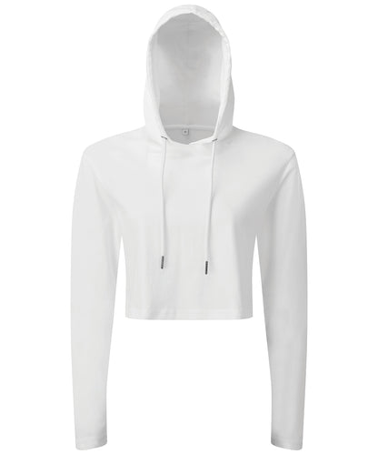 Tryck din logga på T-shirts från TriDri - Anpassa Dam TriDri cropped hooded långärmad t-shirt med huva i färgen Vit XS för företag, föreningar och privatpersoner