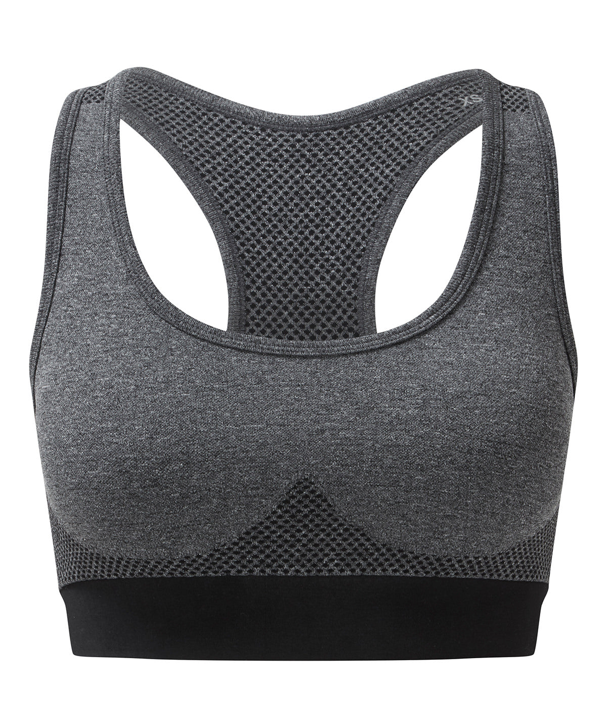 Tryck din logga på Tränings BH från TriDri - Anpassa TriDri sömlös '3D fit' multisport-bh med skulptur i färgen Mellangrå för företag, föreningar och privatpersoner