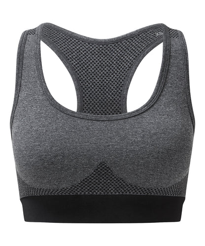 Tryck din logga på Tränings BH från TriDri - Anpassa TriDri sömlös '3D fit' multisport-bh med skulptur i färgen Mellangrå för företag, föreningar och privatpersoner