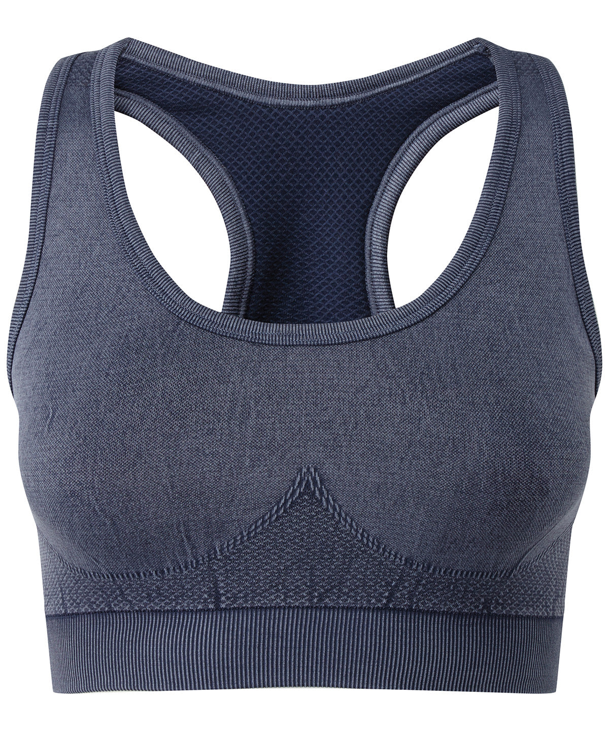 Tryck din logga på Tränings BH från TriDri - Anpassa TriDri sömlös '3D fit' multisport-bh i denimlook i färgen för företag, föreningar och privatpersoner