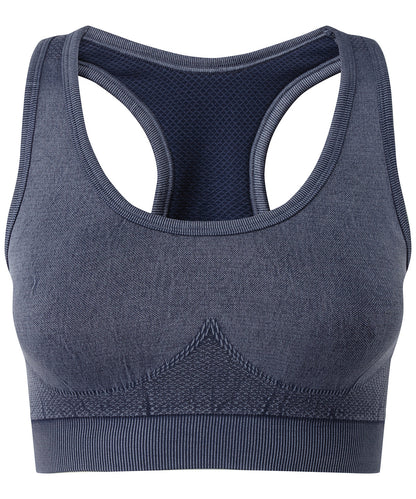 Tryck din logga på Tränings BH från TriDri - Anpassa TriDri sömlös '3D fit' multisport-bh i denimlook i färgen för företag, föreningar och privatpersoner