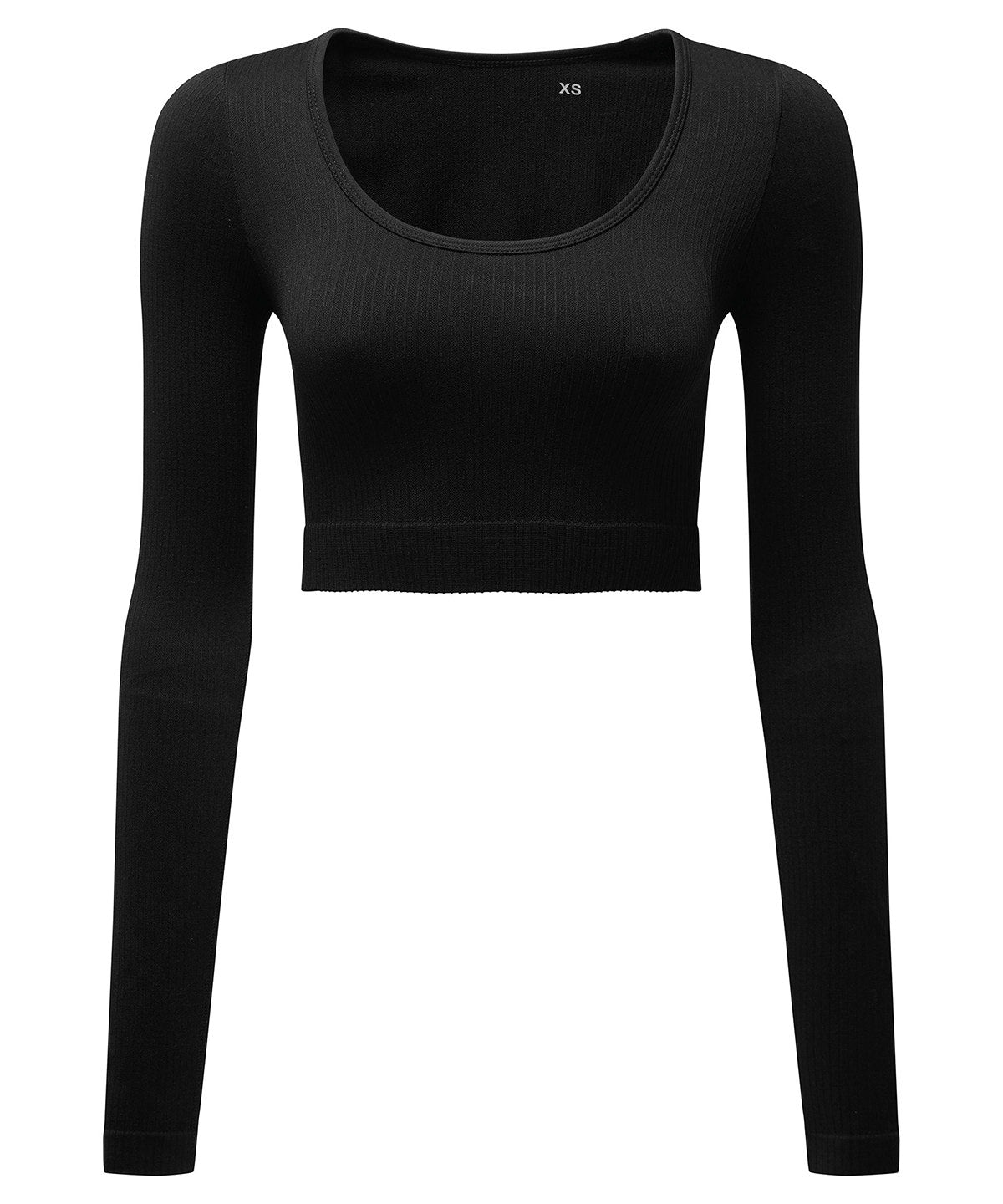 Tryck din logga på T-shirts från TriDri - Anpassa Dam TriDri ribbad sömlös '3D Figursydd' crop top i färgen Svart för företag, föreningar och privatpersoner