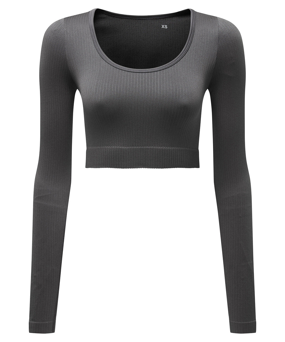Tryck din logga på T-shirts från TriDri - Anpassa Dam TriDri ribbad sömlös '3D Figursydd' crop top i färgen Mörkgrå för företag, föreningar och privatpersoner