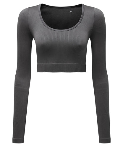 Tryck din logga på T-shirts från TriDri - Anpassa Dam TriDri ribbad sömlös '3D Figursydd' crop top i färgen Mörkgrå för företag, föreningar och privatpersoner