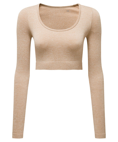 Tryck din logga på T-shirts från TriDri - Anpassa Dam TriDri ribbad sömlös '3D Figursydd' crop top i färgen Naturligt för företag, föreningar och privatpersoner