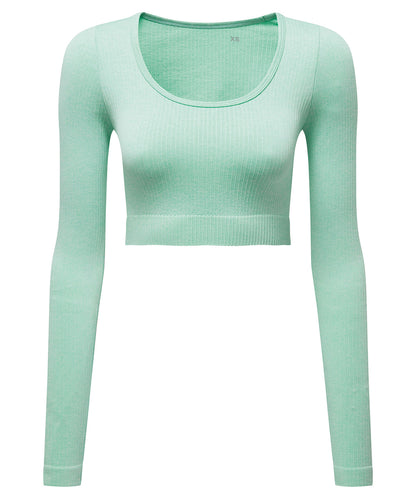 Tryck din logga på T-shirts från TriDri - Anpassa Dam TriDri ribbad sömlös '3D Figursydd' crop top i färgen Mint för företag, föreningar och privatpersoner