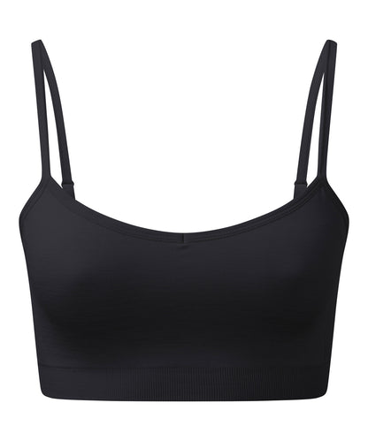Tryck din logga på Tränings BH från TriDri - Anpassa Dam TriDri återvunnen sömlös 3D fit multisport flex-bh i färgen Svart för företag, föreningar och privatpersoner