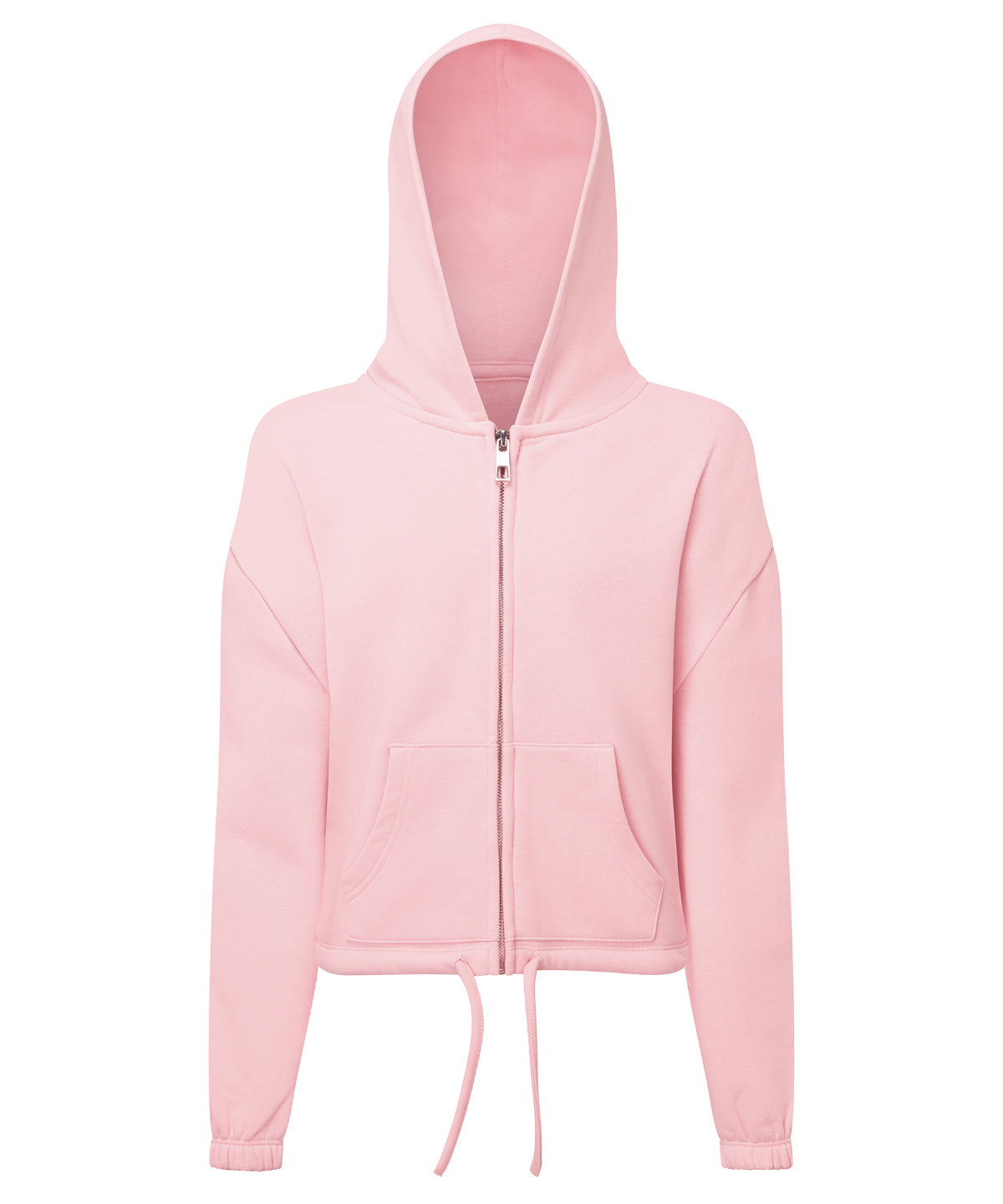 Tryck din logga på Hoodies från TriDri - Anpassa TriDri - Barn återvunnen cropped oversize hoodie med dragkedja i färgen Ljusrosa för företag, föreningar och privatpersoner