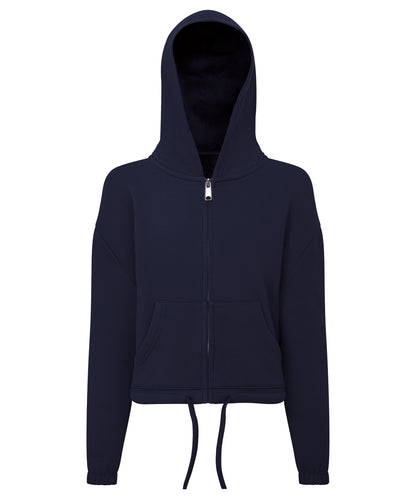 Tryck din logga på Hoodies från TriDri - Anpassa TriDri - Barn återvunnen cropped oversize hoodie med dragkedja i färgen Marinblå för företag, föreningar och privatpersoner
