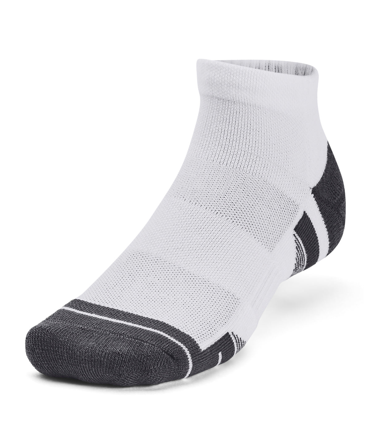 Tryck din logga på Strumpor från Under Armour - Anpassa UA Performance tech 3-pack strumpor med låg skärning i färgen Vit för företag, föreningar och privatpersoner
