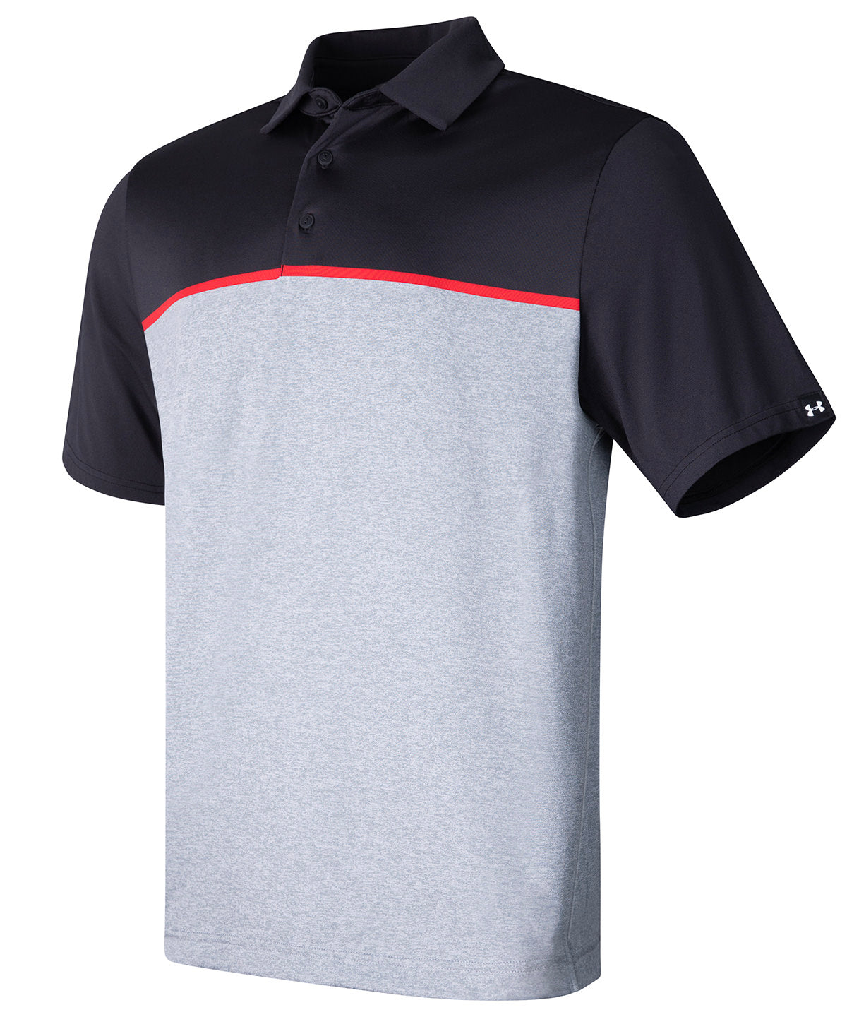 Tryck din logga på Piké från Under Armour Golf - Anpassa UA Playoff 3.0 Stripe Polo – LB Edge Lit i färgen Svart för företag, föreningar och privatpersoner