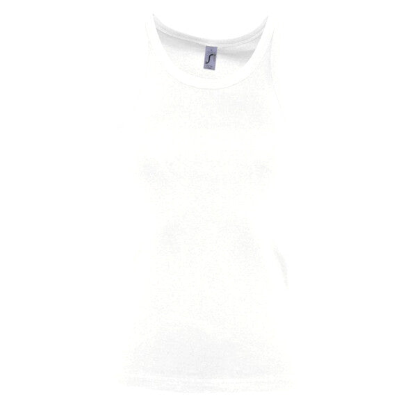 Tryck din logga på från Impala Print Shop - Anpassa SOL'S SOL'S Ladies Jane Tank Top 11475 i färgen Vitt för företag, föreningar och privatpersoner