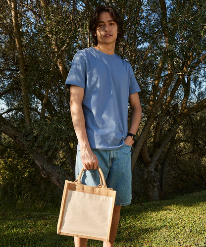 Tryck din logga på Väskor från Westford Mill - Anpassa Jute Midi Tote with Cotton Pocket i färgen för företag, föreningar och privatpersoner