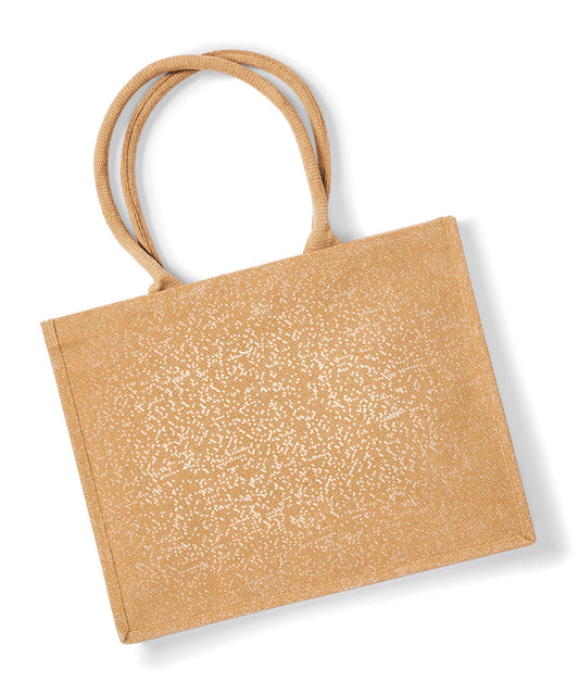 Tryck din logga på Väskor från Westford Mill - Anpassa Shimmer Jute Shopper i färgen för företag, föreningar och privatpersoner