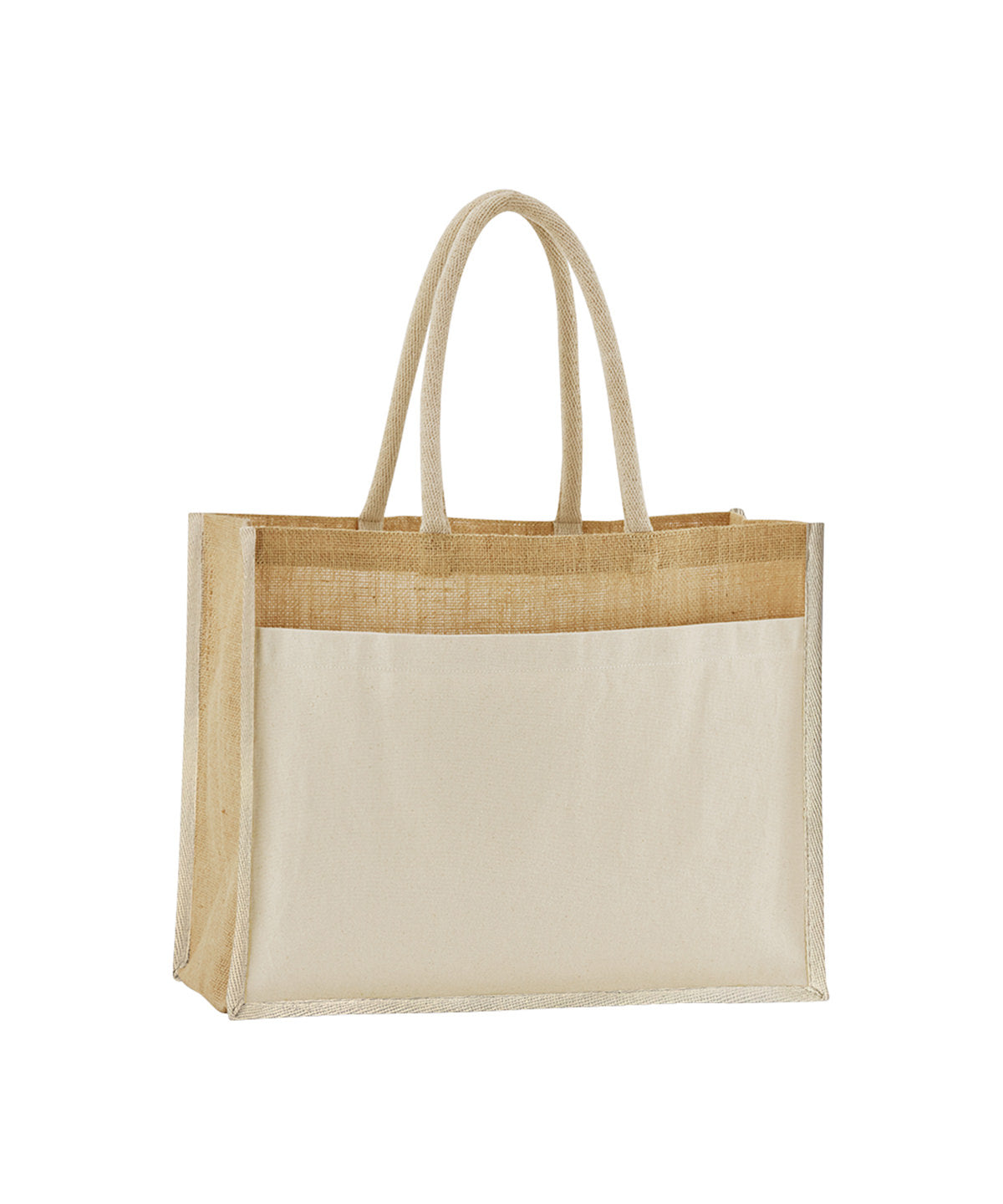 Tryck din logga på Väskor från Westford Mill - Anpassa Jute Tote with Cotton Pocket i färgen Naturligt One Size för företag, föreningar och privatpersoner