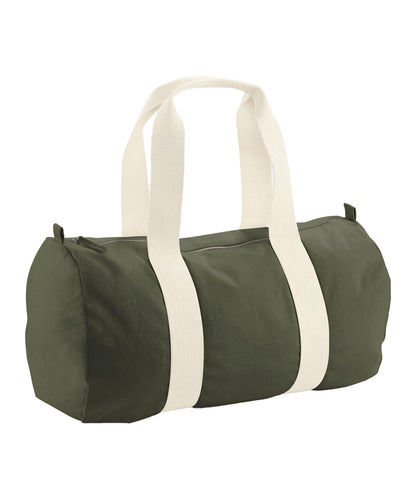 Tryck din logga på Väskor från Westford Mill - Anpassa EarthAware Organic Barrel Bag i färgen Oliv One Size för företag, föreningar och privatpersoner