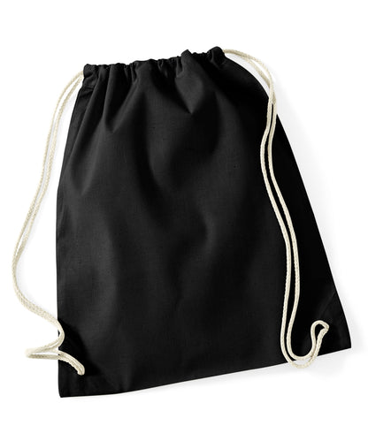 Tryck din logga på Väskor från Westford Mill - Anpassa Recycled Cotton Gymsac i färgen Svart One Size för företag, föreningar och privatpersoner