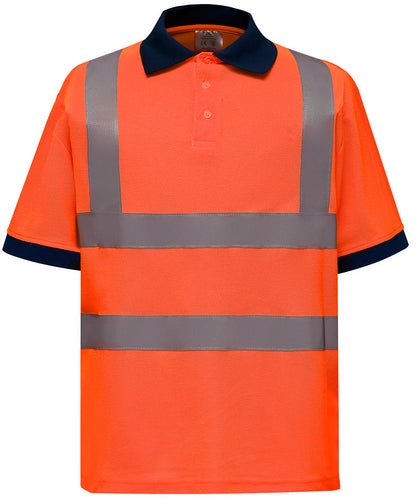 Tryck din logga på Piké från Yoko - Anpassa YOKO - Piké med kort ärm i Hi-vis-material i färgen Mellan Orange för företag, föreningar och privatpersoner