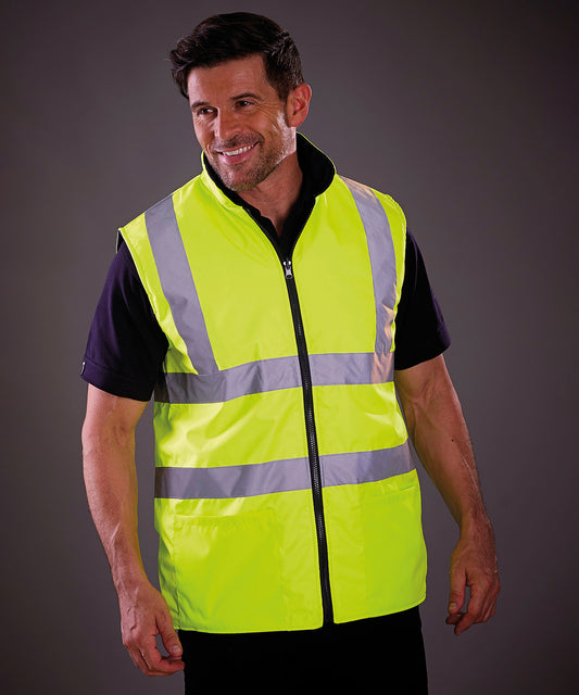 Tryck din logga på Termovästar från Yoko - Anpassa Hi-vis vändbar fleece bodywarmer i färgen för företag, föreningar och privatpersoner