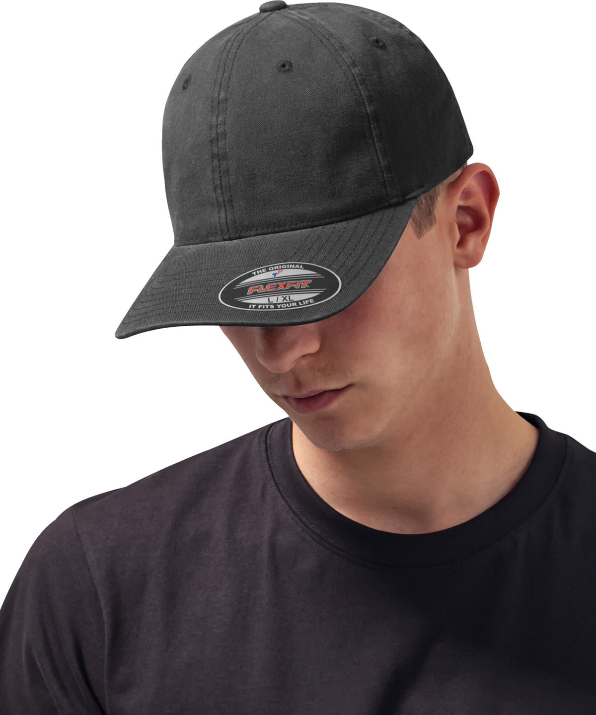 Tryck din logga på Kepsar från Flexfit by Yupoong - Anpassa Flexfit dad hat i tvättad bomull i färgen för företag, föreningar och privatpersoner