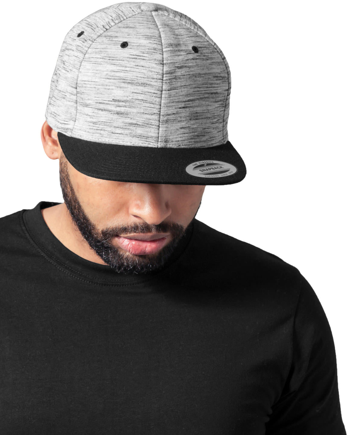 Tryck din logga på Kepsar från Flexfit by Yupoong - Anpassa Stripes melange crown snapback i färgen för företag, föreningar och privatpersoner