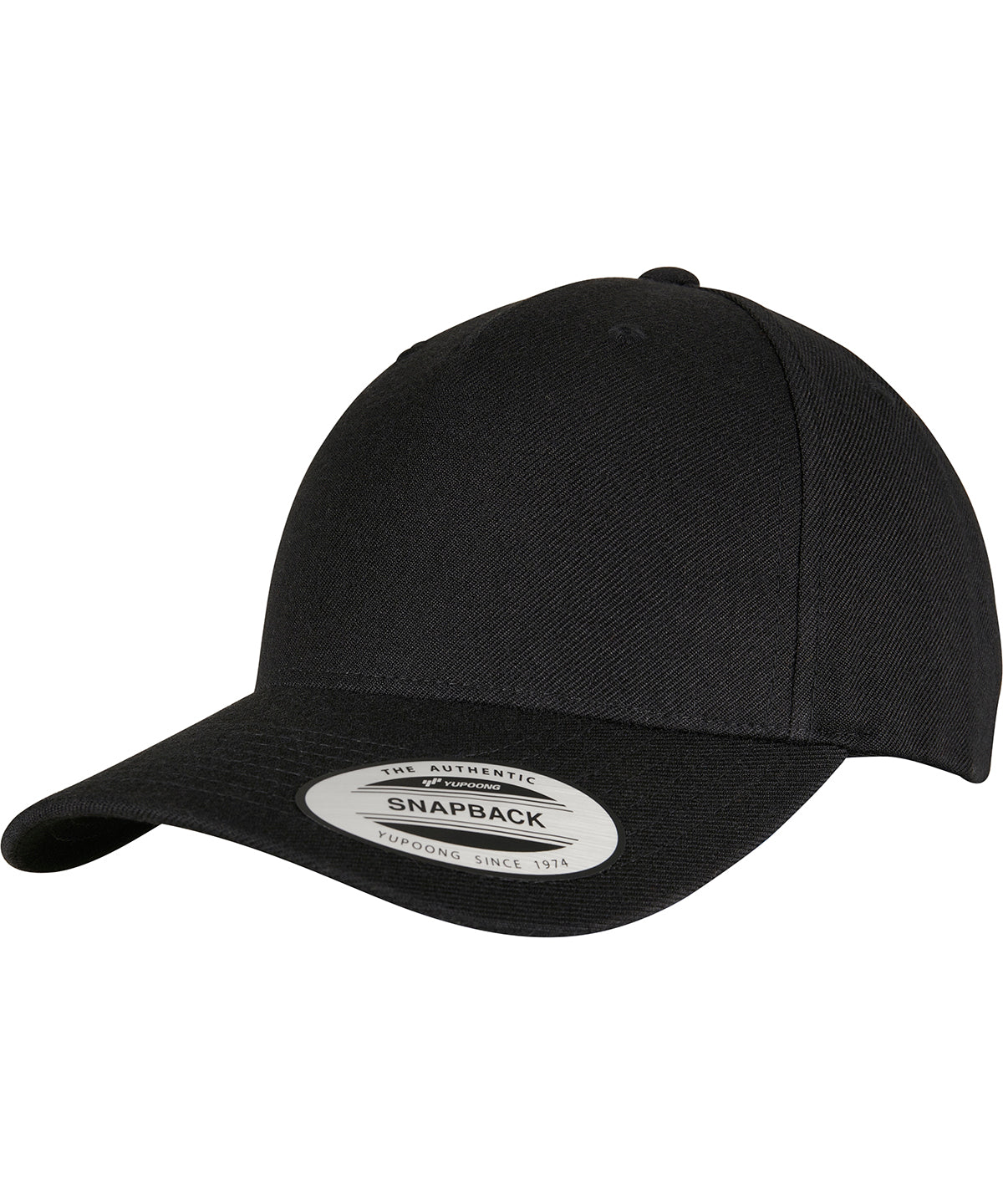 Tryck din logga på Kepsar från Flexfit by Yupoong - Anpassa YP Klassisk 5-panel premium snapback keps med böjd visir i färgen Svart One Size för företag, föreningar och privatpersoner