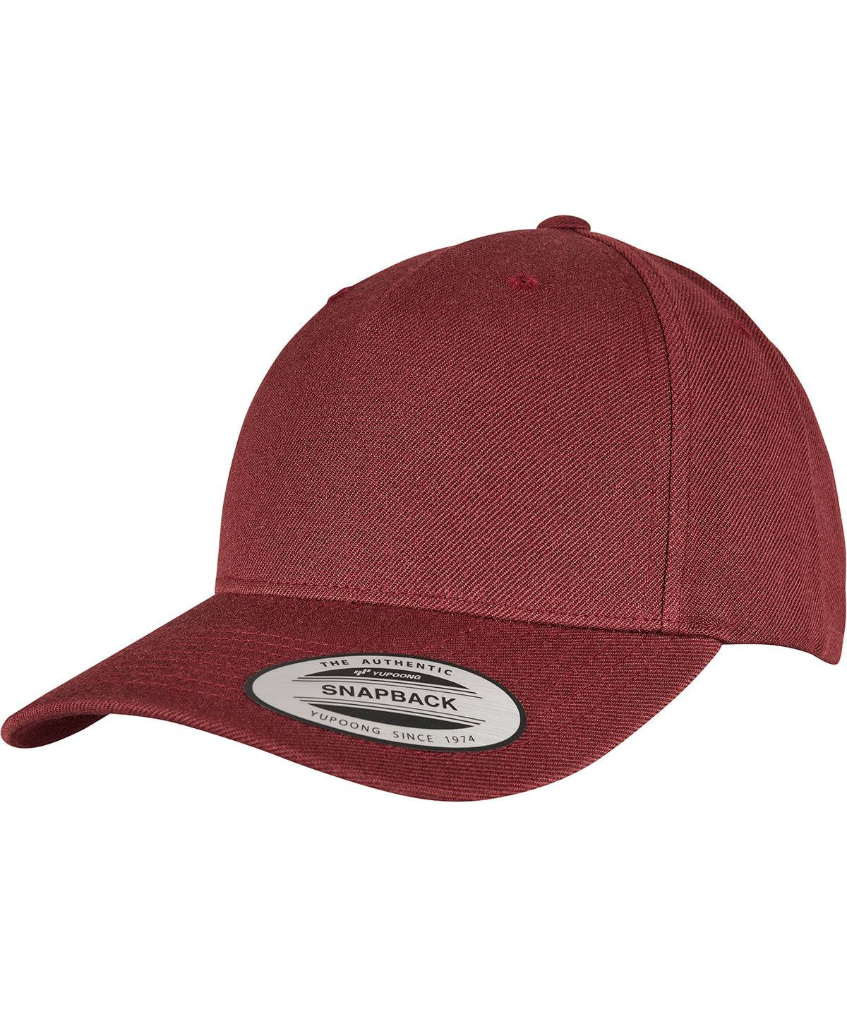 Tryck din logga på Kepsar från Flexfit by Yupoong - Anpassa YP Klassisk 5-panel premium snapback keps med böjd visir i färgen Mörkröd One Size för företag, föreningar och privatpersoner