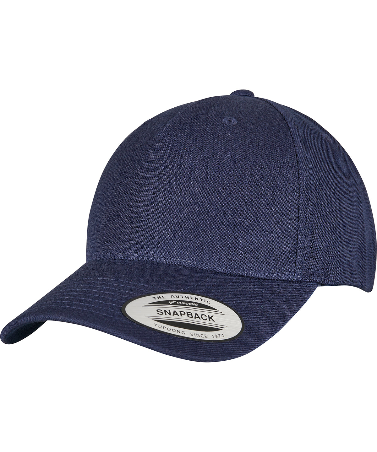 Tryck din logga på Kepsar från Flexfit by Yupoong - Anpassa YP Klassisk 5-panel premium snapback keps med böjd visir i färgen Marinblå One Size för företag, föreningar och privatpersoner