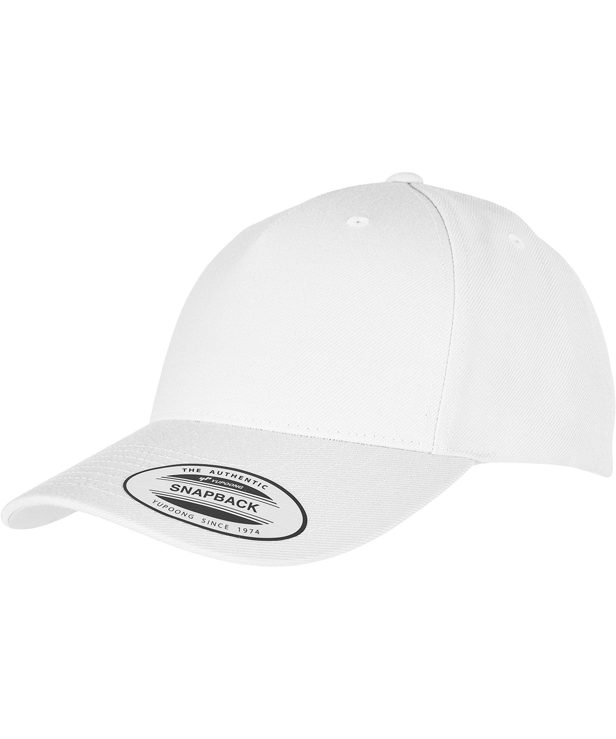 Tryck din logga på Kepsar från Flexfit by Yupoong - Anpassa YP Klassisk 5-panel premium snapback keps med böjd visir i färgen Vit One Size för företag, föreningar och privatpersoner