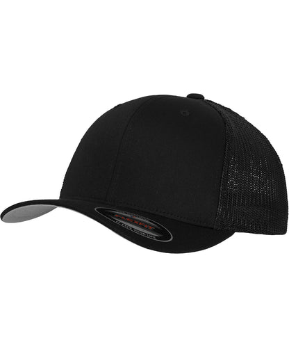 Tryck din logga på Kepsar från Flexfit by Yupoong - Anpassa Trucker i flexfit-nät i färgen Svart för företag, föreningar och privatpersoner