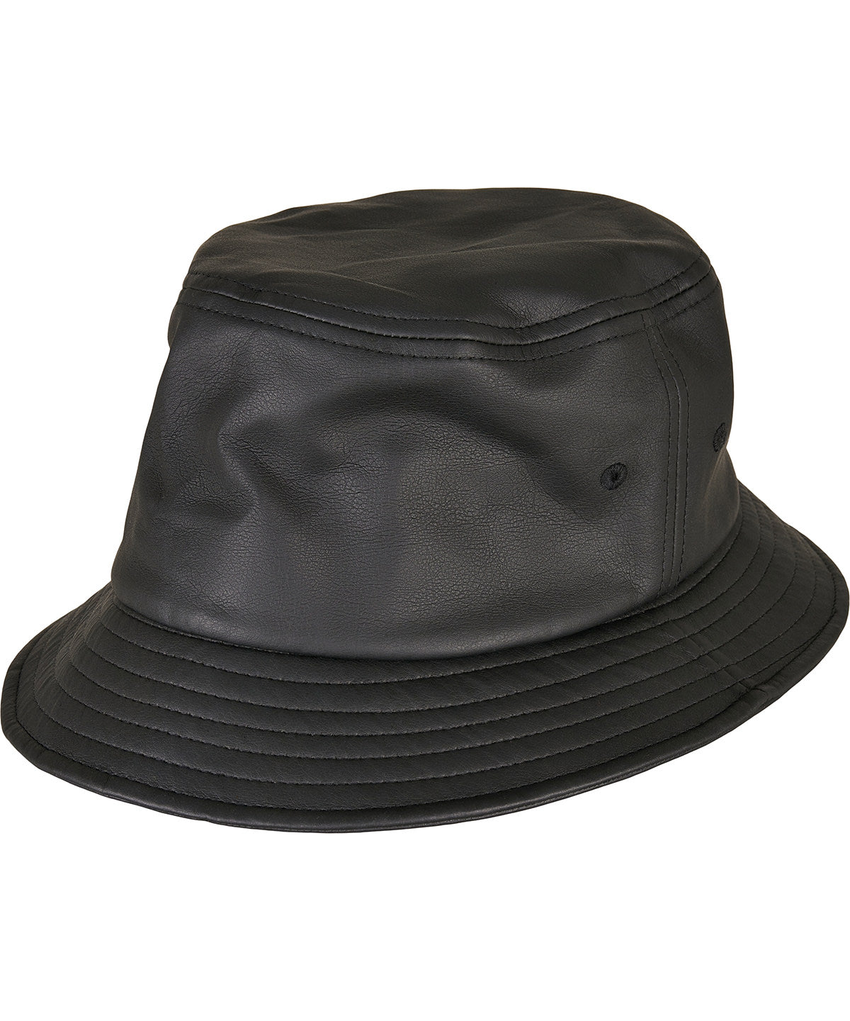 Tryck din logga på Hattar från Flexfit by Yupoong - Anpassa Bucket hat i läderimitation i färgen Svart One Size för företag, föreningar och privatpersoner