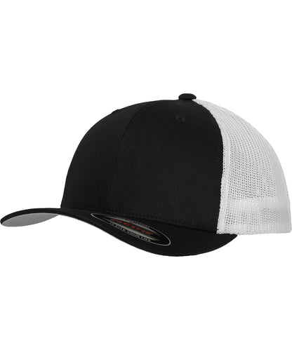 Tryck din logga på Kepsar från Flexfit by Yupoong - Anpassa YP - Flexfit trucker mesh 2-tone i färgen Svart One Size för företag, föreningar och privatpersoner