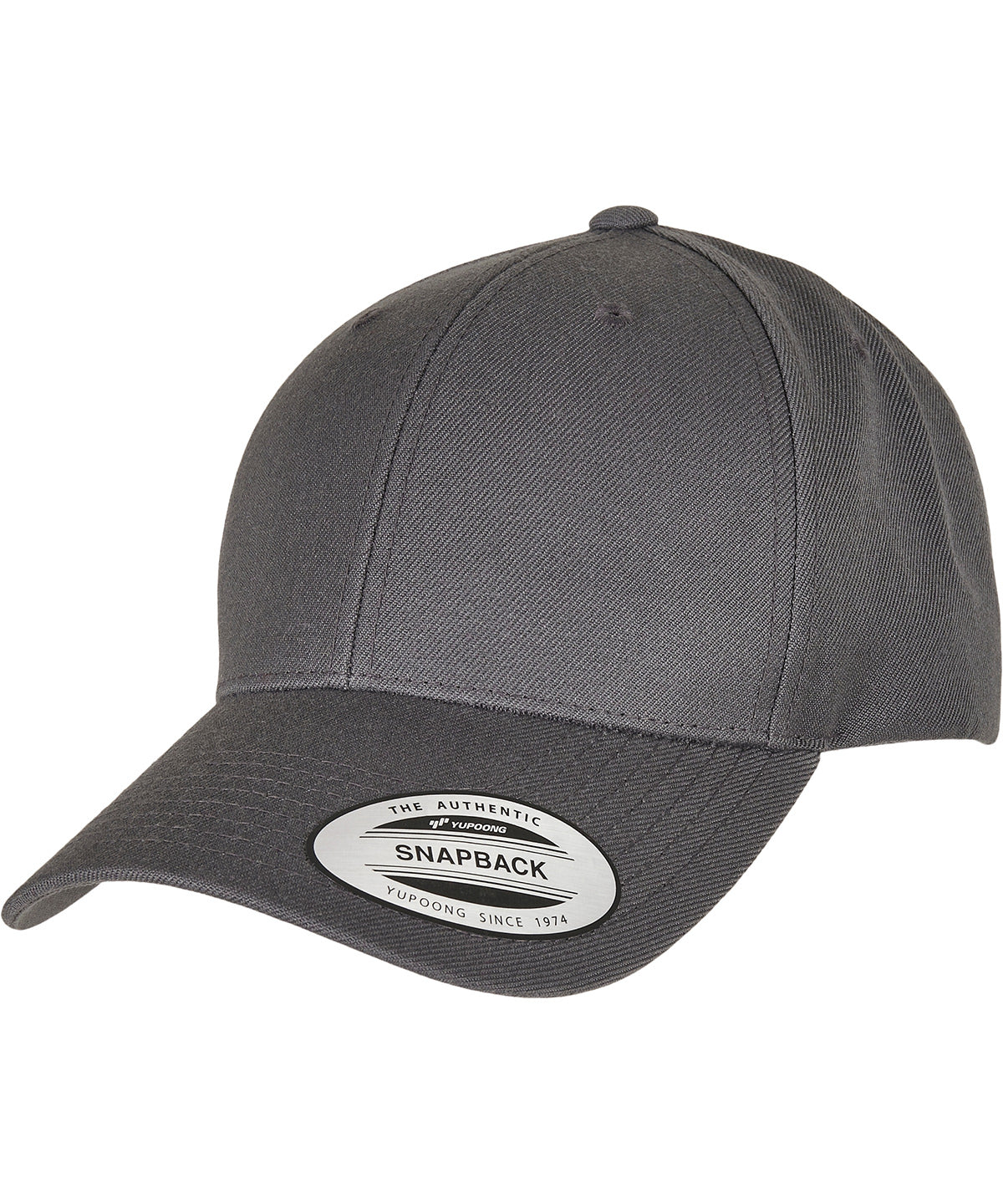 Tryck din logga på Kepsar från Flexfit by Yupoong - Anpassa Flexfit YP - Premium snapback-keps med böjd visir i färgen Mörkgrå One Size för företag, föreningar och privatpersoner