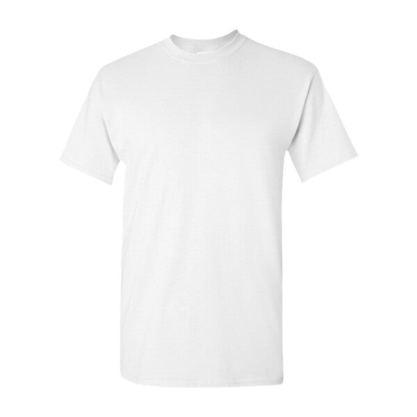 Tryck din logga på T-shirts design från Gildan - Anpassa Gildan Heavy Cotton™ 5000 – Klassisk Basic T-shirt i Slitstarkt Material i färgen White för företag, föreningar och privatpersoner